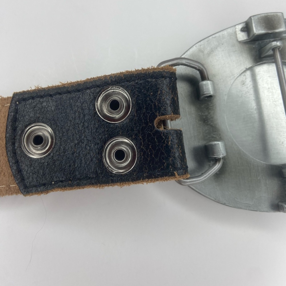 Western leather belt, solid metal buckle- American flag etching.size 38 … - Picture 6 of 11